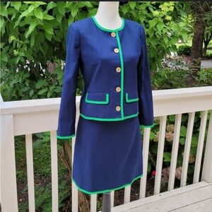 J.Crew Tipped Lady Jacket and Skirt Set Navy Basketweave Size 4